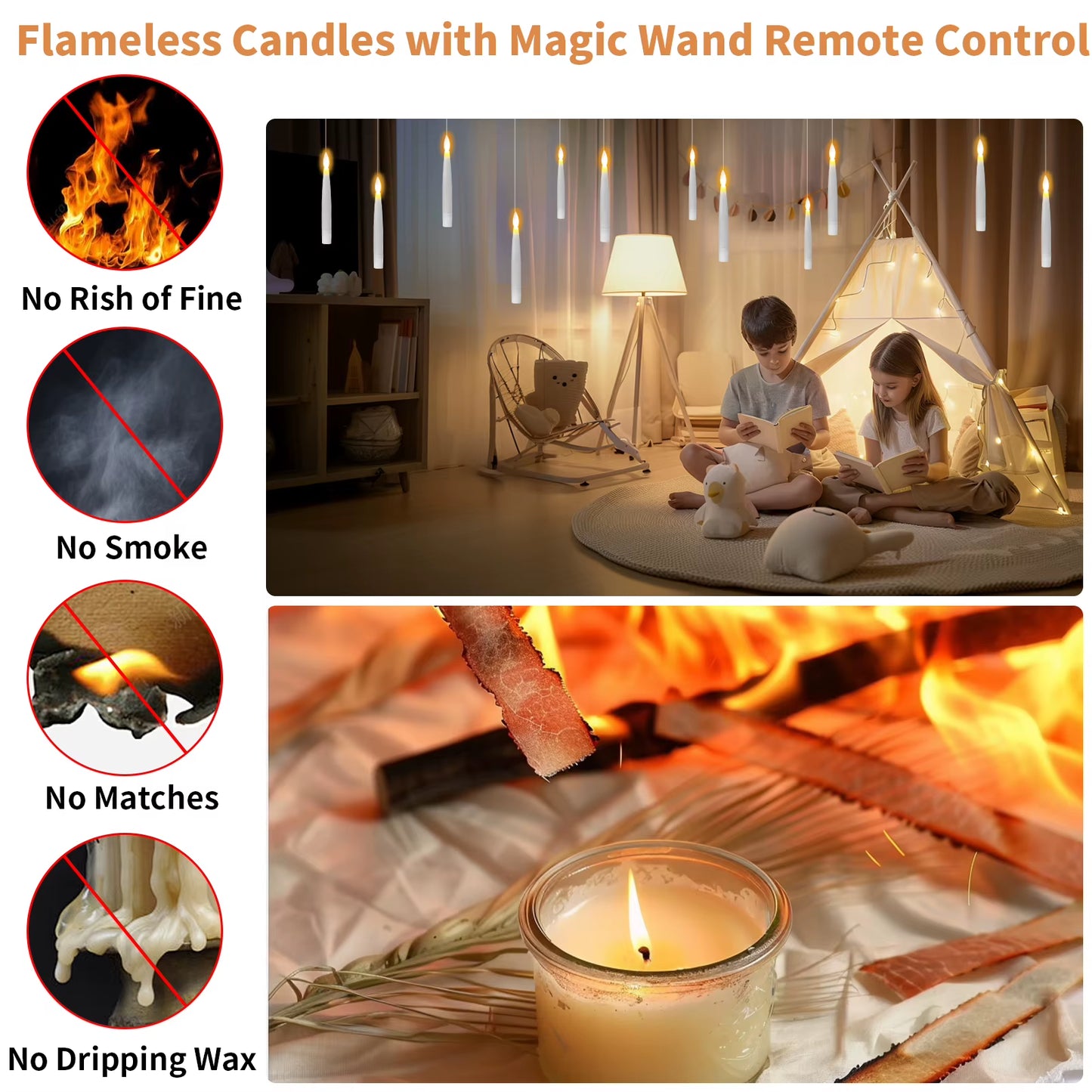 12PC LED Floating Candles with Magic Wand Timer Flameless Flying Candle Flickering Burning Candles for Wedding Holiday Decor