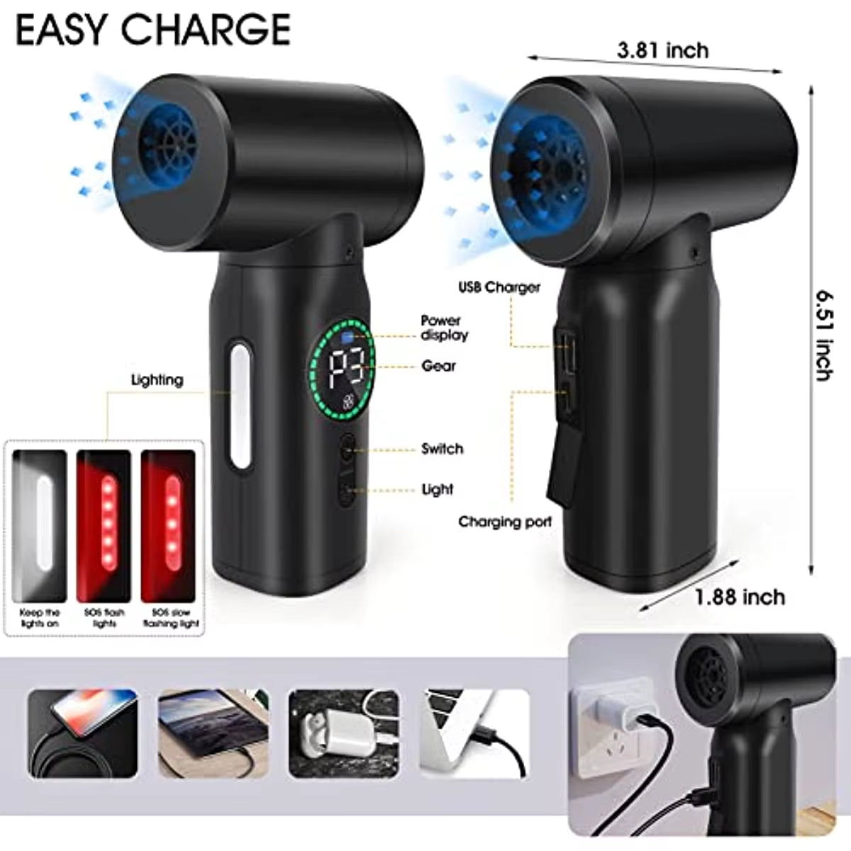 7500Mah Portable Compressed Air Duster Multi Air Blower & Vacuum Cleaner Cordless Duster Blower for Keyboard Computer Cleaning