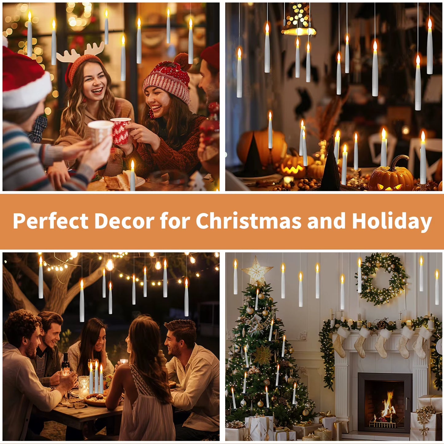 12PC LED Floating Candles with Magic Wand Timer Flameless Flying Candle Flickering Burning Candles for Wedding Holiday Decor