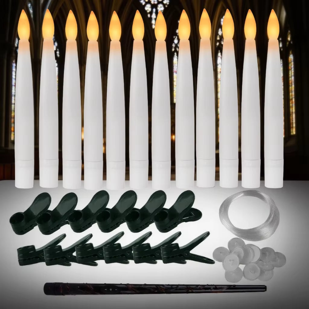 12PC LED Floating Candles with Magic Wand Timer Flameless Flying Candle Flickering Burning Candles for Wedding Holiday Decor