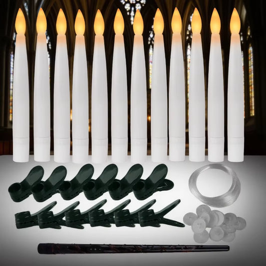12PC LED Floating Candles with Magic Wand Timer Flameless Flying Candle Flickering Burning Candles for Wedding Holiday Decor