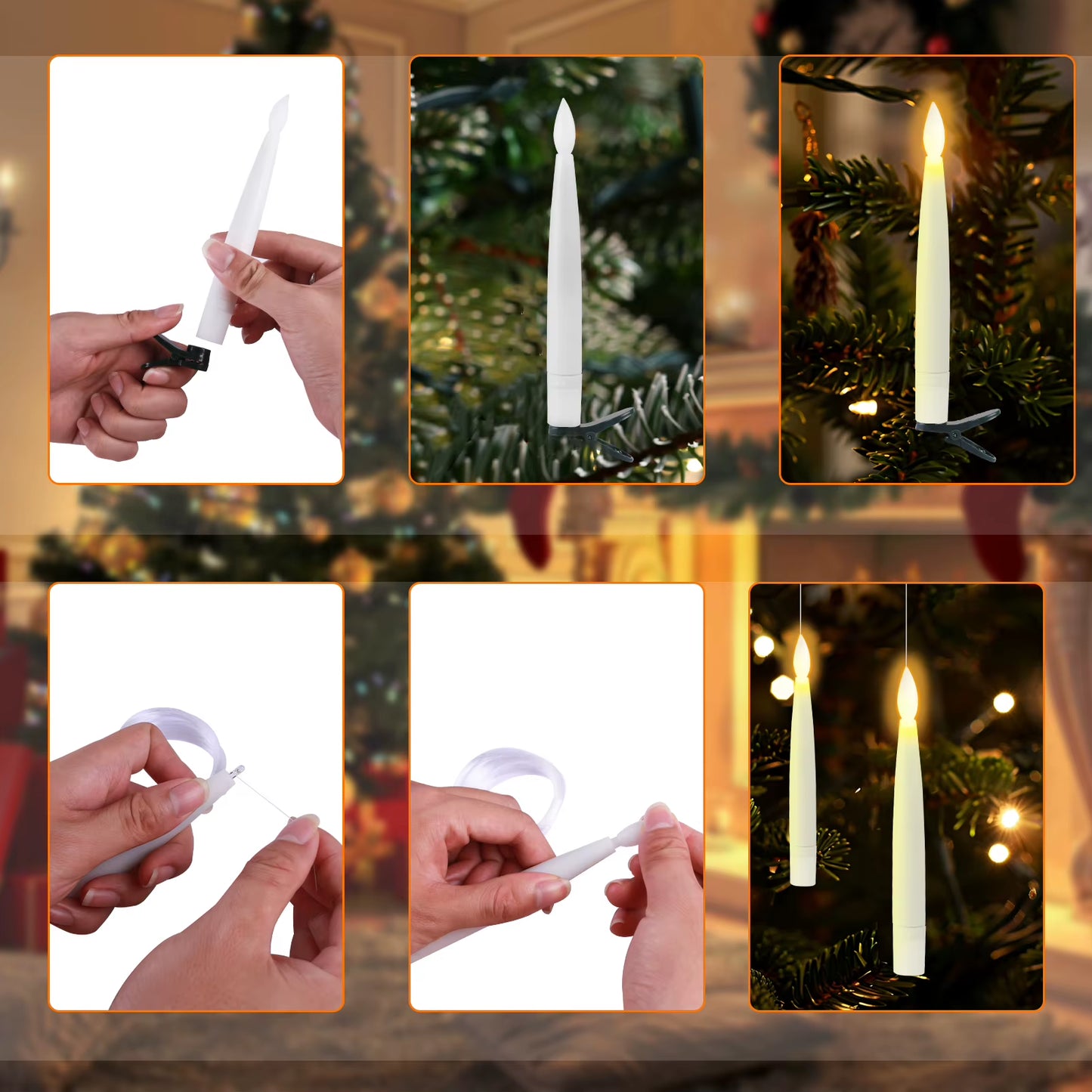 12PC LED Floating Candles with Magic Wand Timer Flameless Flying Candle Flickering Burning Candles for Wedding Holiday Decor