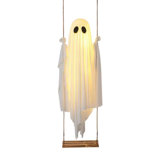 Outdoor Large Hanging Swing Ghost Halloween Decoration with String Lights Ghost Cute Ghost Decoration Front Porch Courtyard Tree
