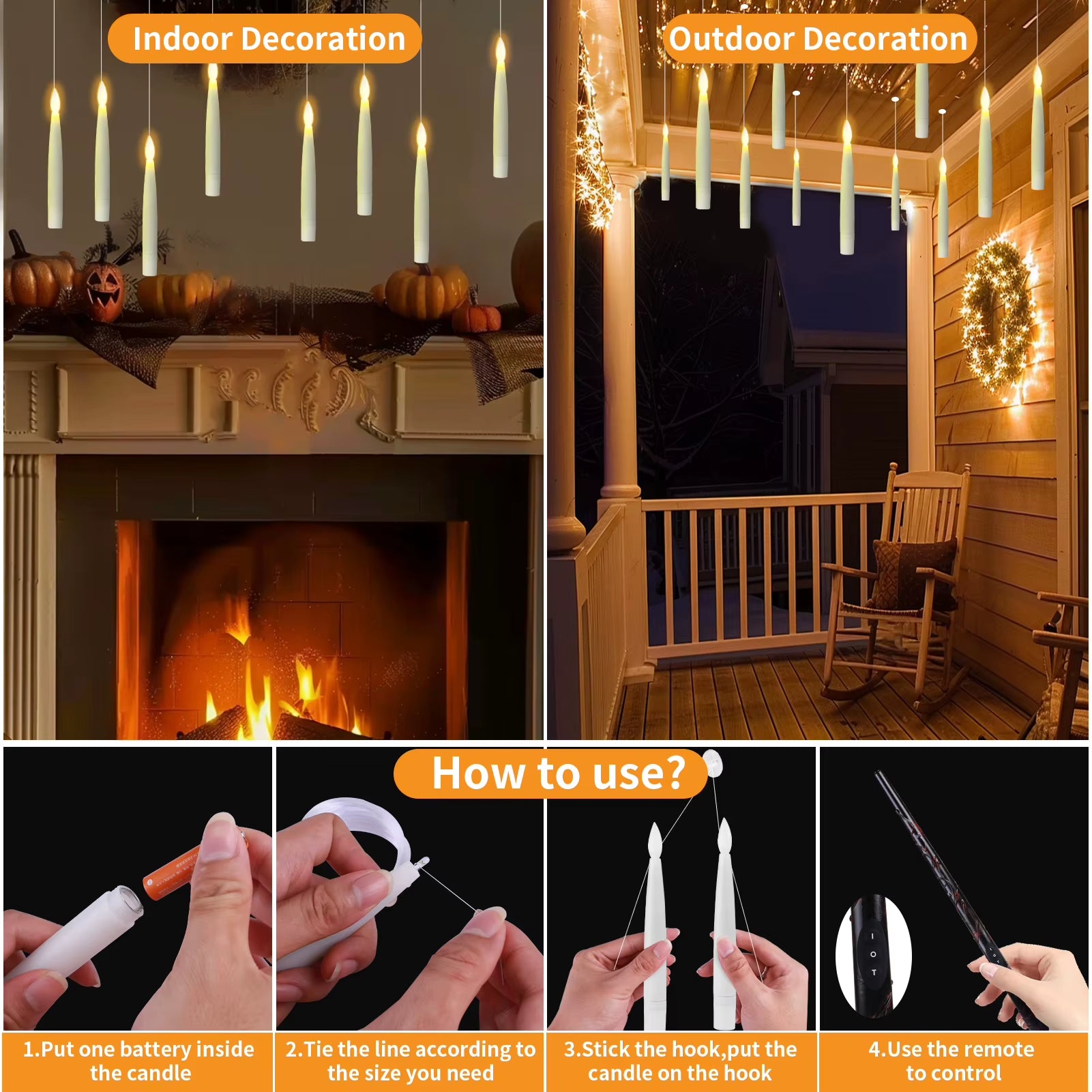 12PC LED Floating Candles with Magic Wand Timer Flameless Flying Candle Flickering Burning Candles for Wedding Holiday Decor